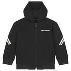 Boys Black Logo Hooded Zip Up Top, 1, hi-res