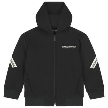 Boys Black Logo Hooded Zip Up Top