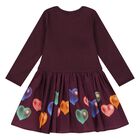 Younger Girls Purple Hearts Dress, 1, hi-res