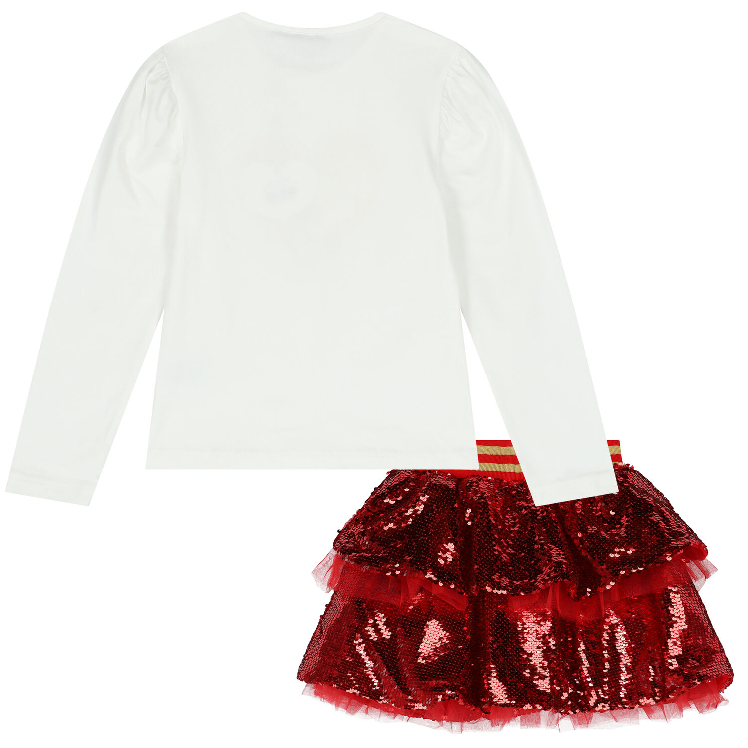 Girls White & Red Sequin Skirt Set, 1, hi-res image number null