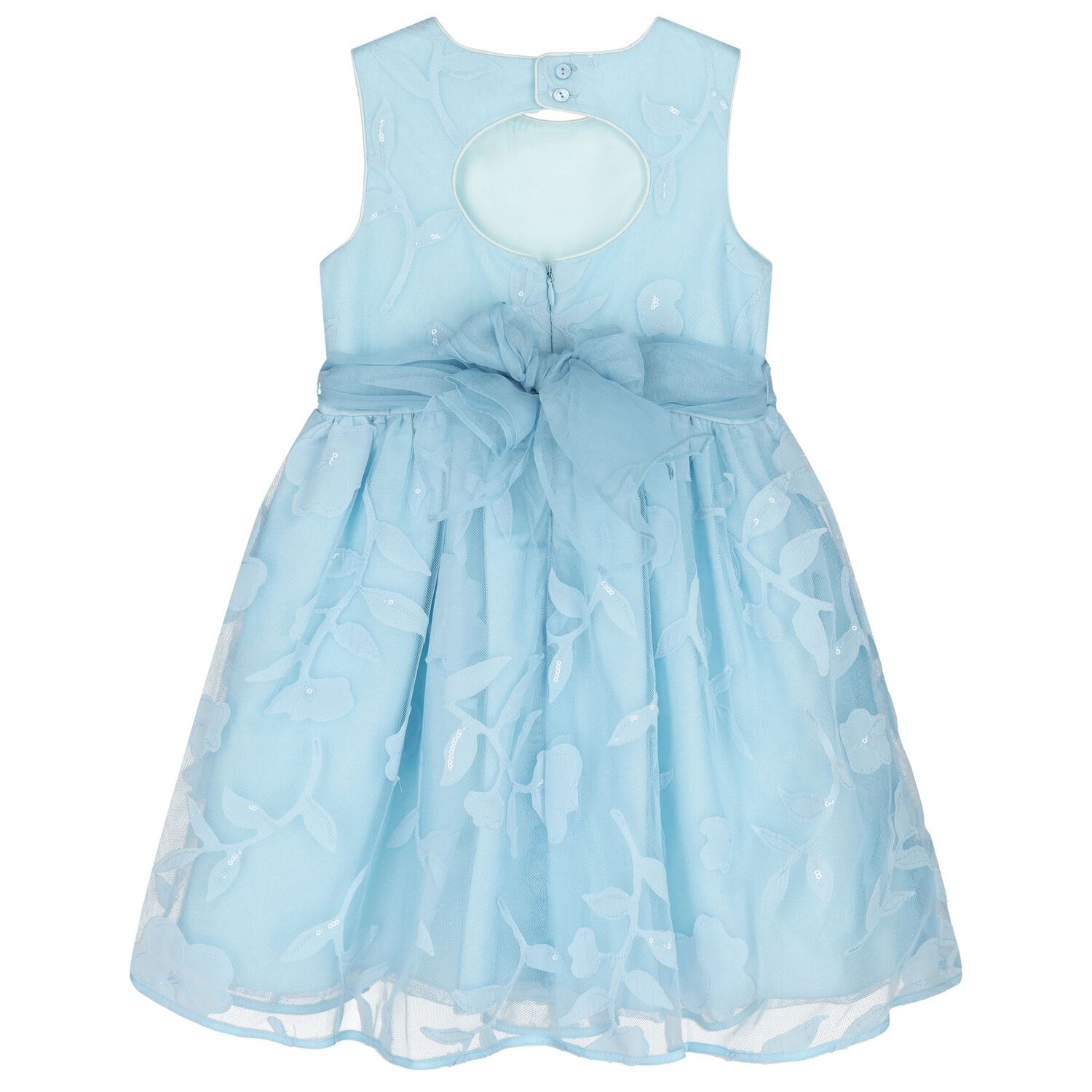 Girls Blue Cut-Out flowers Dress, 2, hi-res