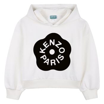 Girls White Boke Flower Logo Hooded Top