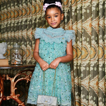 Girls Green Embellished Tulle Dress