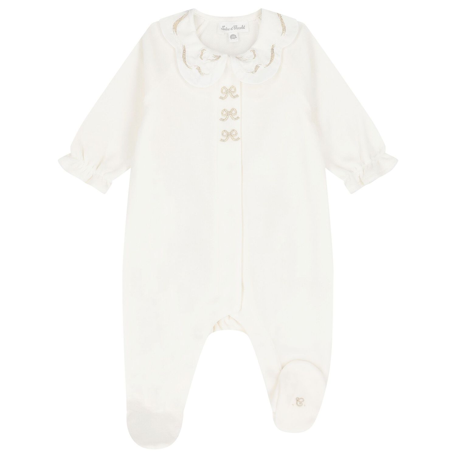 Baby Girls Ivory Bow Velour Babygrow, 1, hi-res image number null