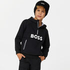 Boys Black Logo Hooded Top, 1, hi-res