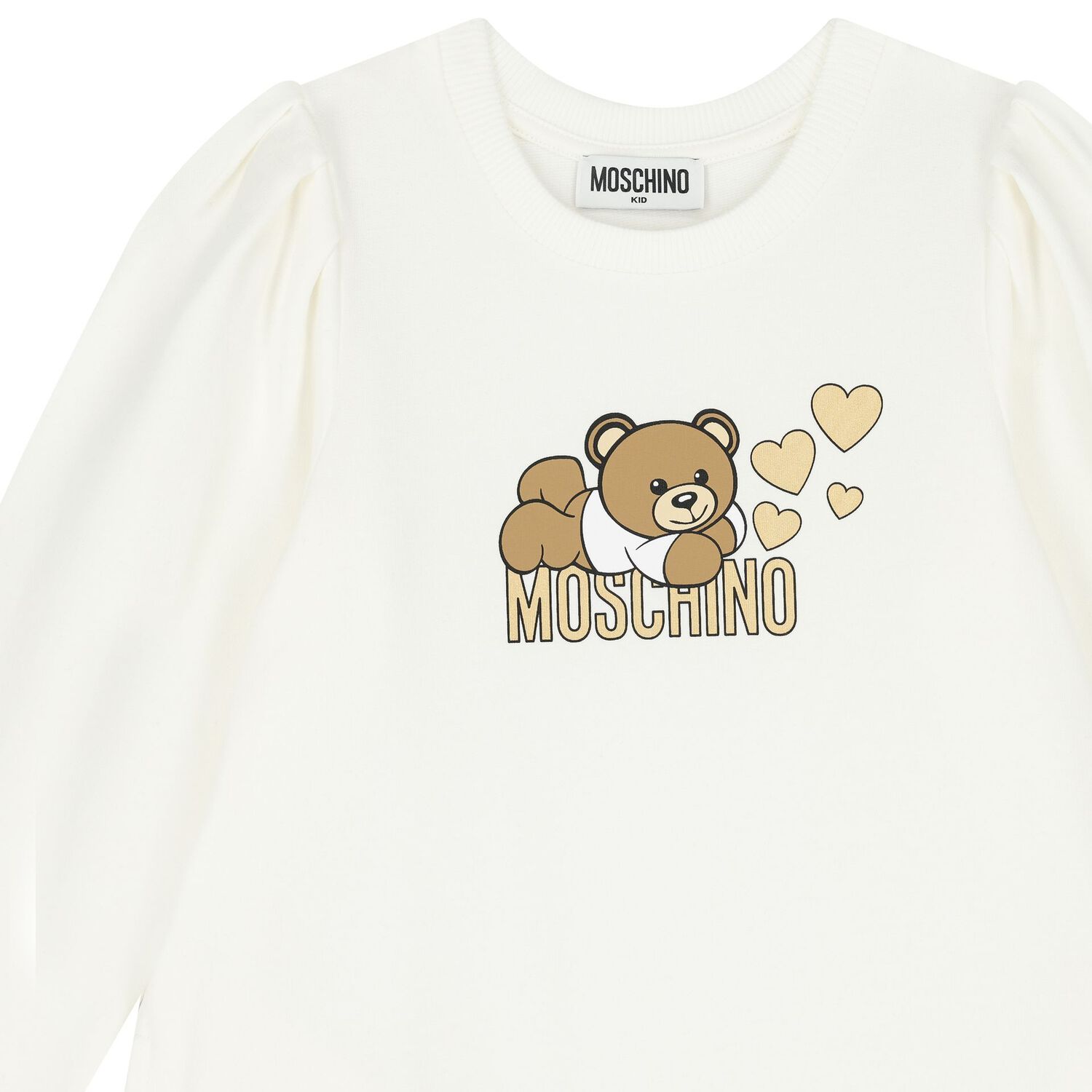 Girls Ivory Teddy Bear Logo Dress, 1, hi-res