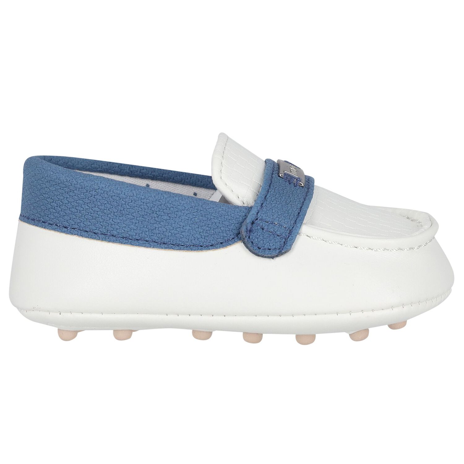 Baby Boys White & Navy Pre-Walker Moccasins, 2, hi-res image number null