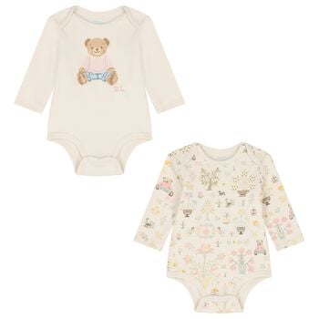 Baby Girls Ivory Polo Bear Bodysuits ( 2 Pack )