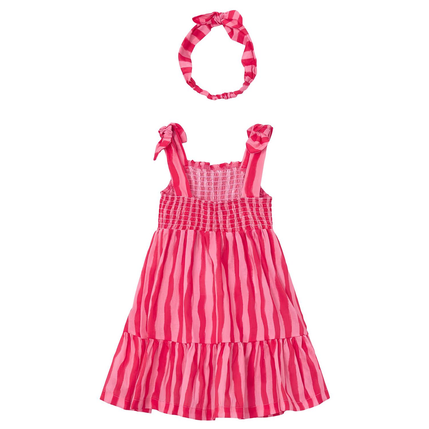 Girls Pink Striped Smocked Dress Set, 3, hi-res