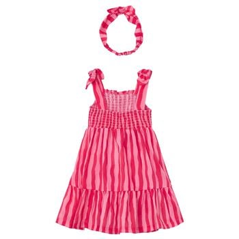 Girls Pink Striped Smocked Dress Set