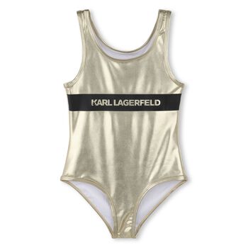 Girls Gold Logo Swimsuit