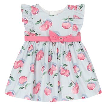 Younger Girls Blue & Pink Cherry Dress