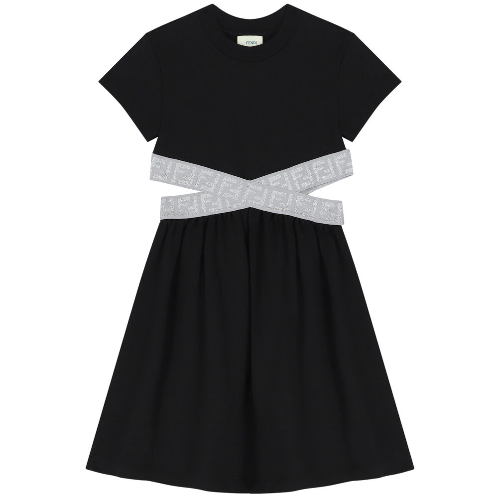 Fendi Girls Black & Grey Logo Dress | Junior Couture USA