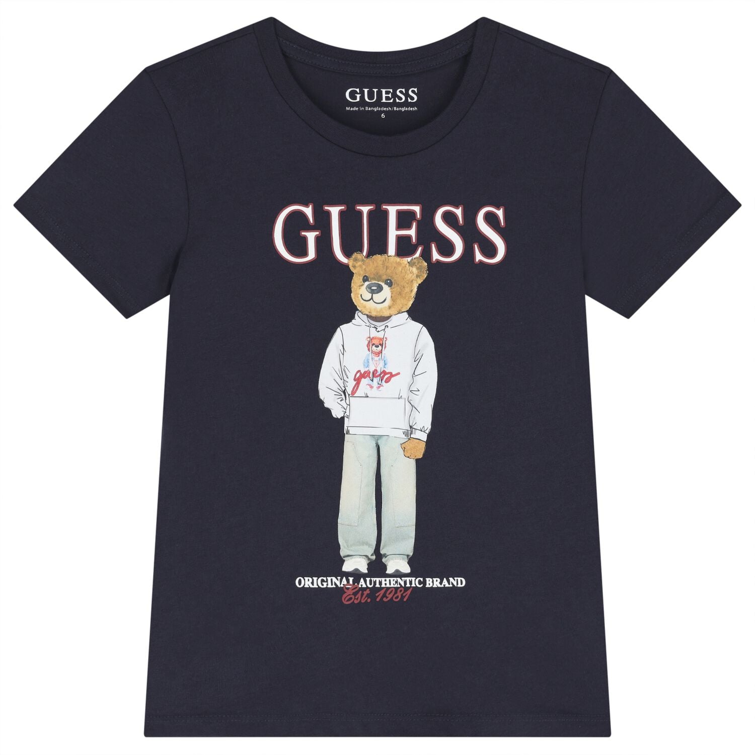 Boys Navy Blue Teddy Bear Logo T-Shirt, 5, hi-res