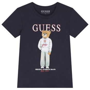Boys Navy Blue Teddy Bear Logo T-Shirt