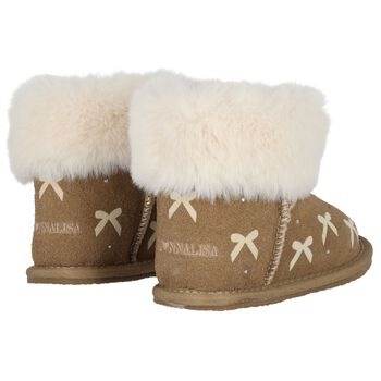 Girls Beige Suede Leather Bow Boots