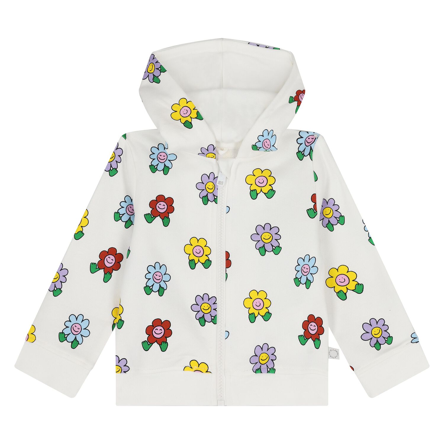 Younger Girls Ivory Flower Hooded Zip Up Top, 1, hi-res