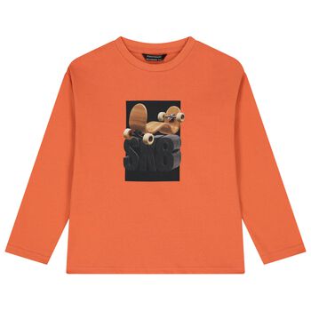 Boys Orange Skateboard Long Sleeve Top