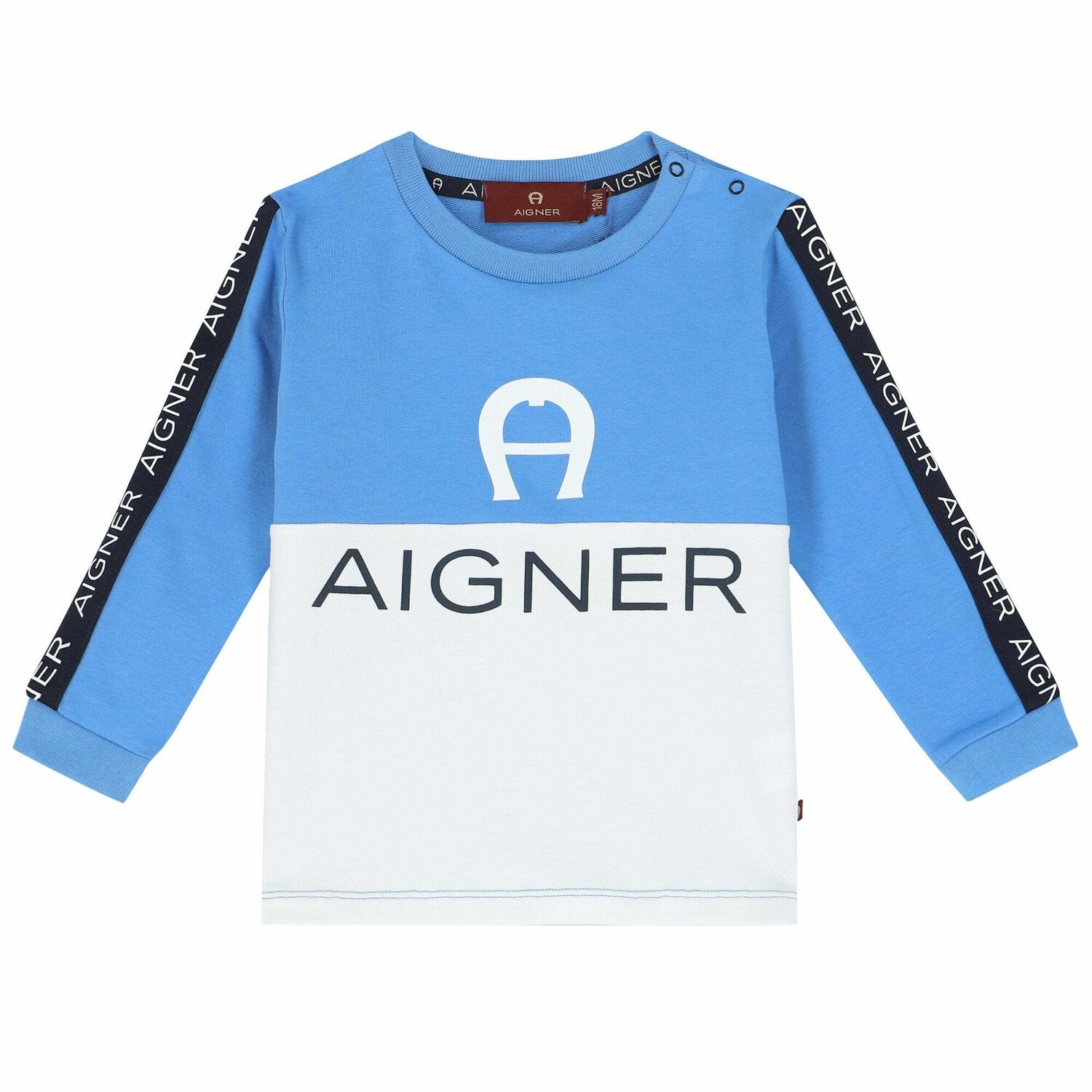 Younger Boys Blue & White Logo Long Sleeve Top, 3, hi-res