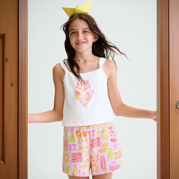 Girls White & Lilac Shorts Set