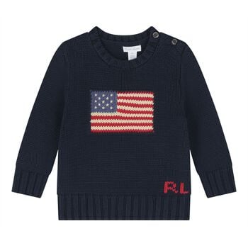 Baby Boys Navy Blue Flag Knitted Jumper