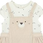 Baby Girls Beige & Ivory Teddy Bear Dungaree Dress Set, 1, hi-res