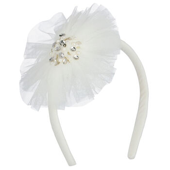 Girls White Tulle Headband
