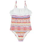 Girls Multi-Coloured Zig Zag Swimsuit, 1, hi-res