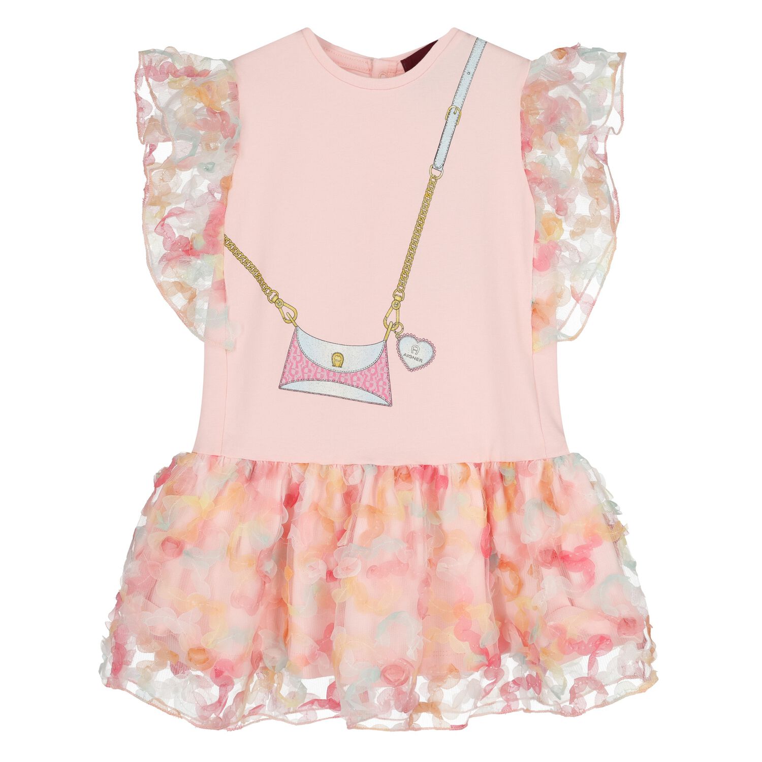 Younger Girls Pink Bag Logo Dress, 2, hi-res