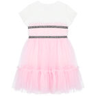Girls White & Pink Logo Dress, 1, hi-res