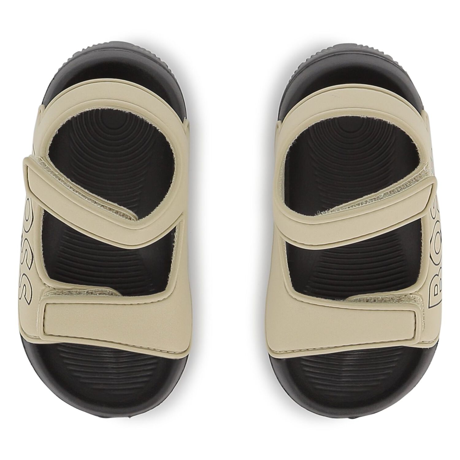 Boys Beige & Black Logo Sandals, 2, hi-res