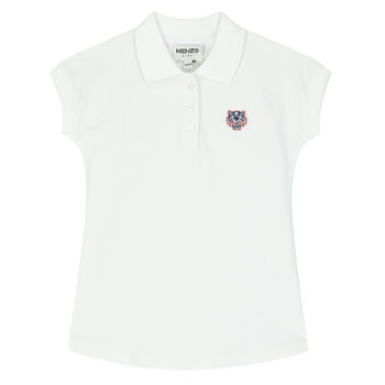 KENZO KIDS Younger Girls White Tiger Polo Dress, 1 Younger Girls White Tiger Polo Dress