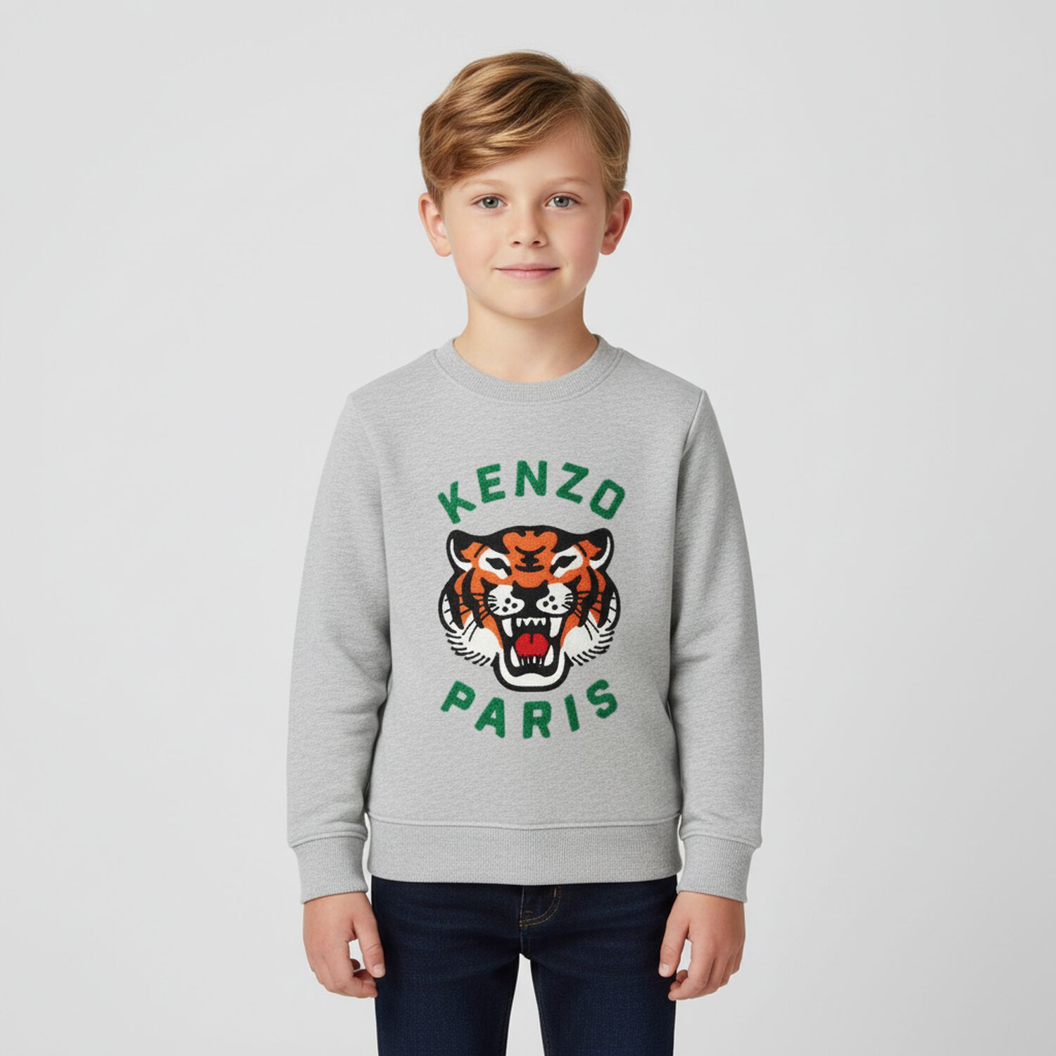 Boys Grey Tiger Logo Sweatshirt, 1, hi-res