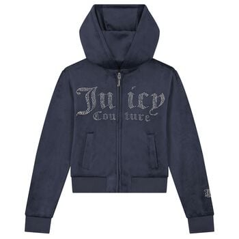 Girls Navy Blue Crystal Embellished Diamant&eacute; Logo Hooded Zip Up Top