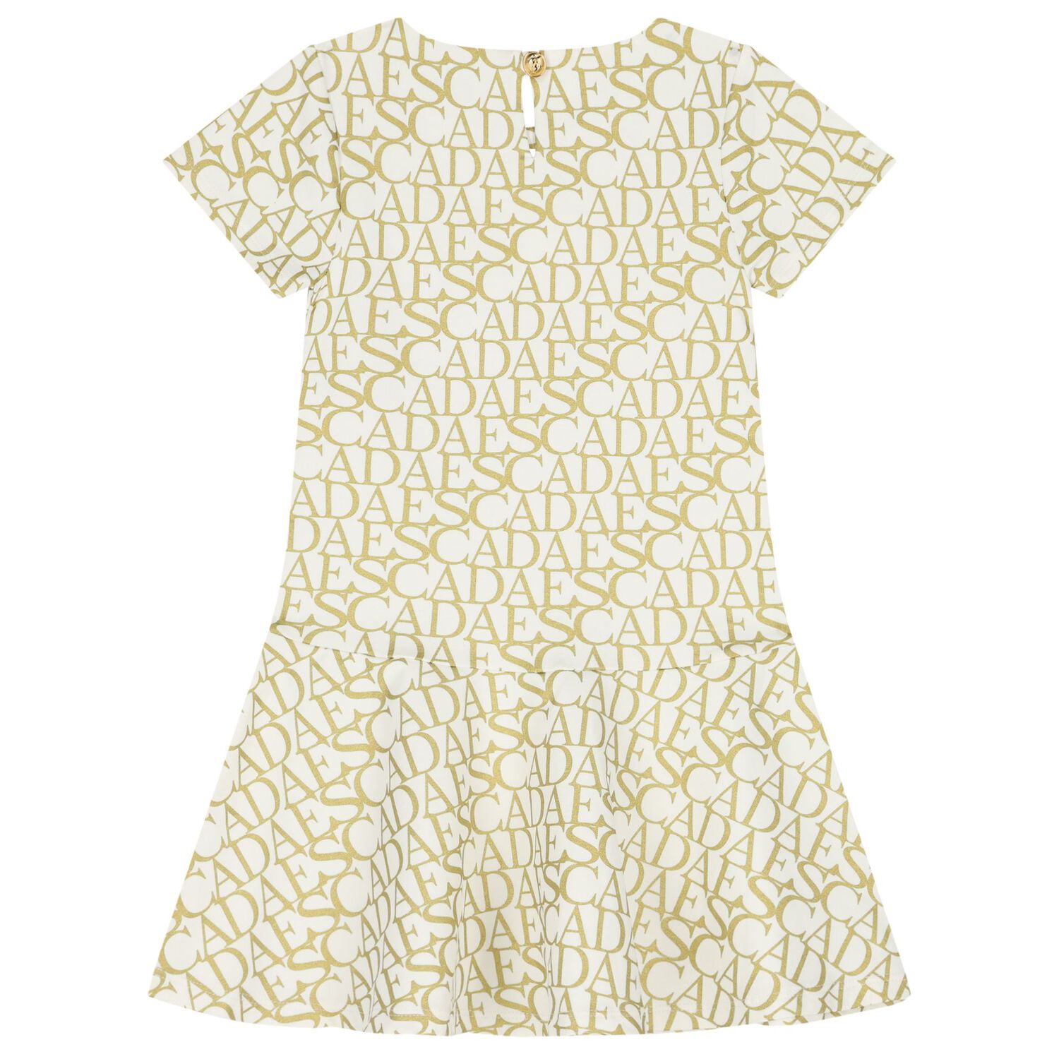 Girls Ivory & Gold Logo Dress, 1, hi-res