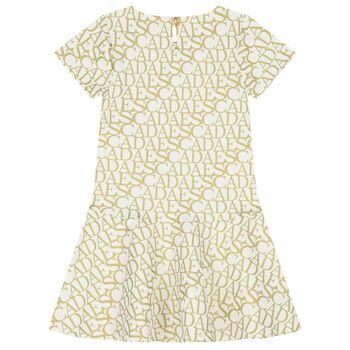 Girls Ivory & Gold Logo Dress