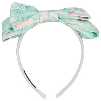 Girls White & Mint Green Bow Headband