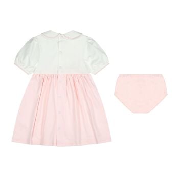 طقم فستان للبنات مزين بالزهور باللون  الأبيض والوردي