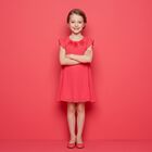 فستان بنات شيفون بكسرات باللون الوردي, 1, hi-res