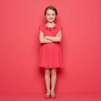 Younger Girls Pink Pleated Chiffon Dress