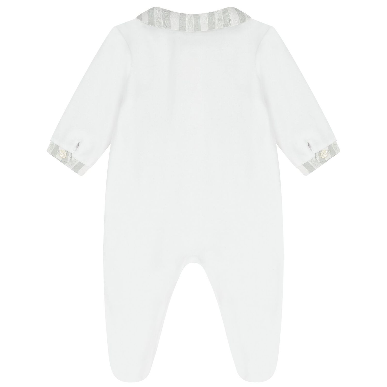 Baby Boys White & Grey Striped Collar Babygrow, 2, hi-res