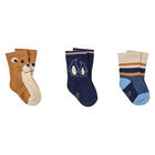 Boys Navy Blue & Beige Socks ( 3-Pack ), 1, hi-res