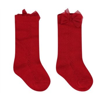 Younger Girls Red Bow Knitted Socks