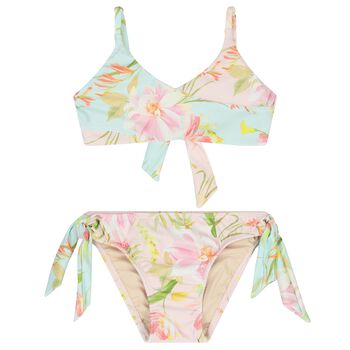 Girls Pink & Aqua Floral Bikini