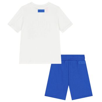 White & Blue Disney Logo Shorts Set