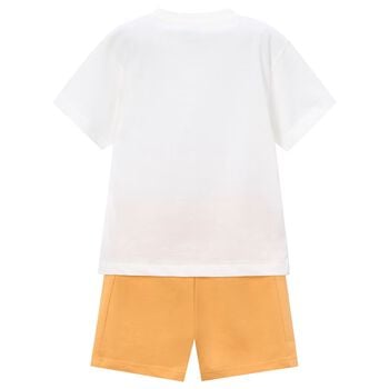 Boys White & Orange Shark Shorts Set