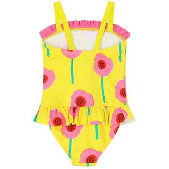 Girls Yellow & Pink Flower Swimsuit