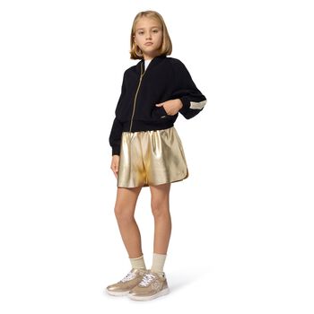 Girls Black Logo Zip Up Top