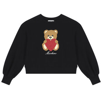 Girls Black Teddy Bear Logo Sweatshirt