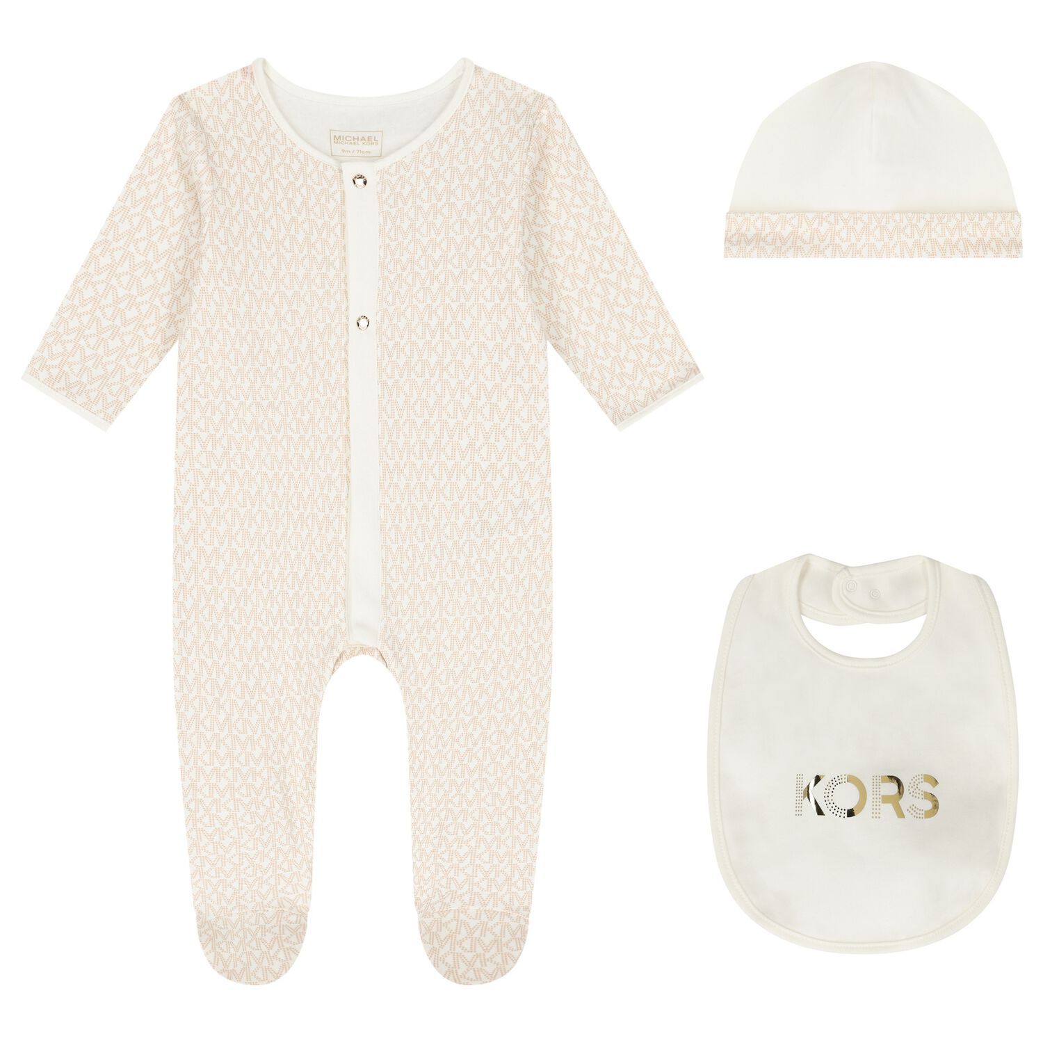 Baby Girls Ivory & Gold Logo Babygrow Gift Set, 1, hi-res